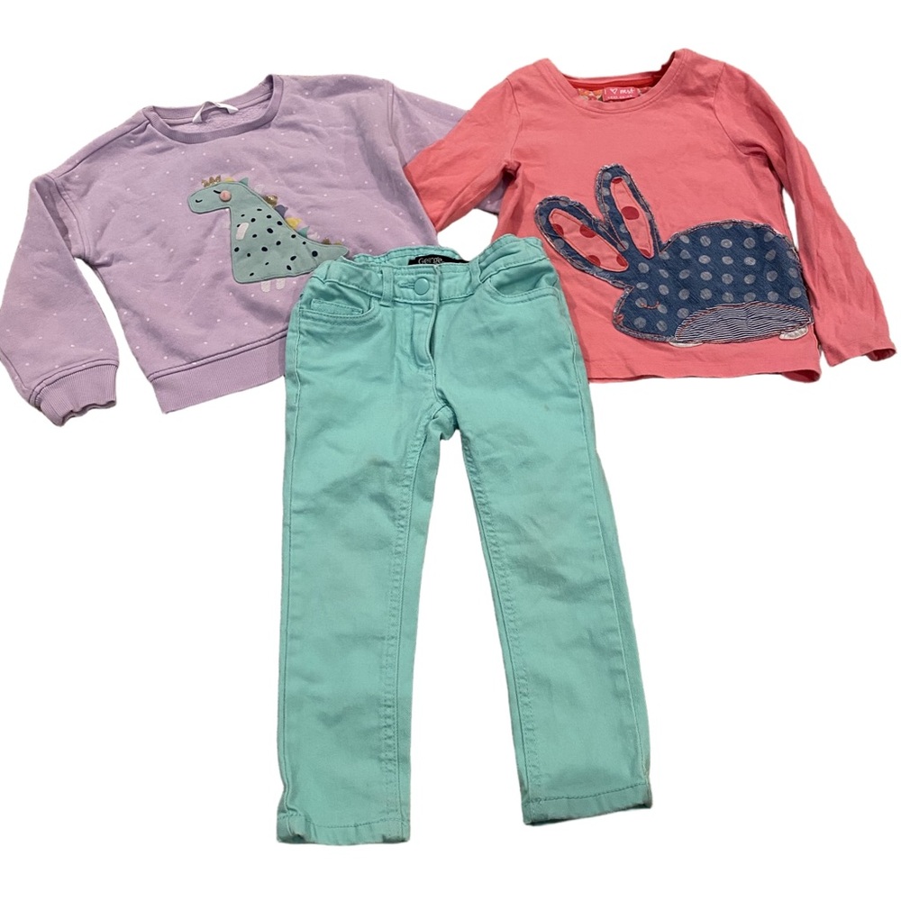 Toddler Girl 3T Clothing Lot Pastel Dinosaur Bunny Pullover Sweater Jeans 2-3yr